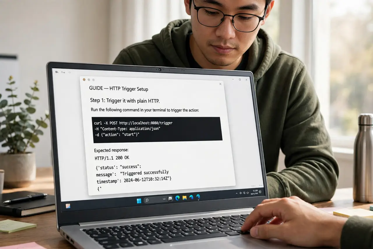 A person doing the guide's first step: Trigger it with plain HTTP.