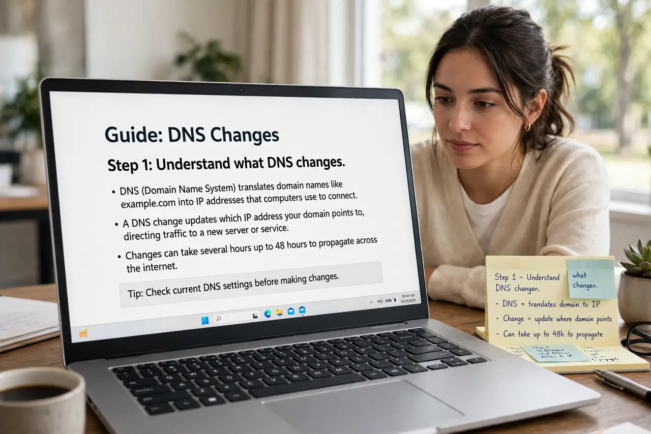 A person doing the guide's first step: Understand what DNS changes.