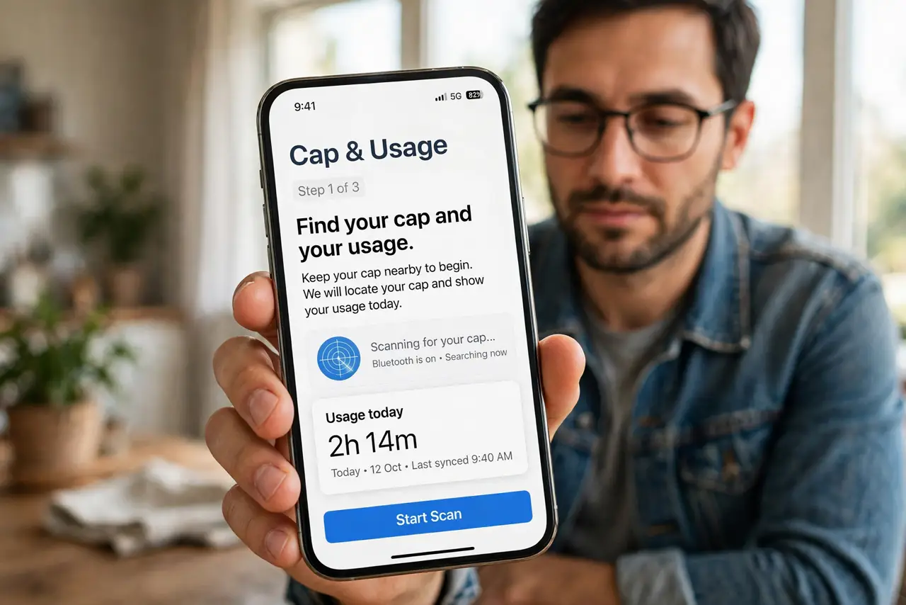 A person doing the guide's first step: Find your cap and your usage.