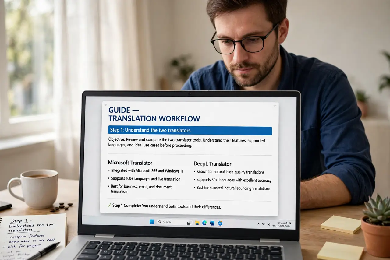 A person doing the guide's first step: Understand the two translators.