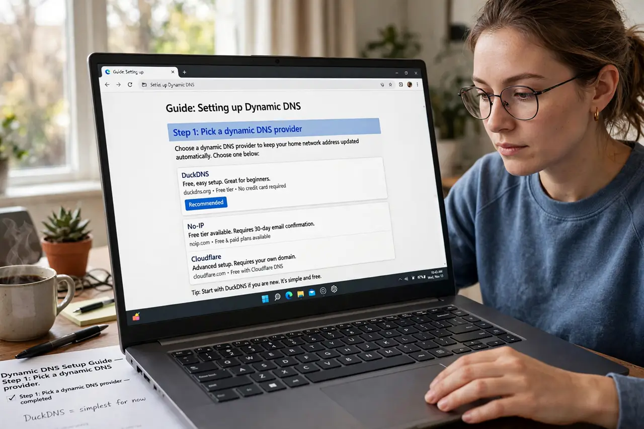 A person doing the guide's first step: Pick a dynamic DNS provider.