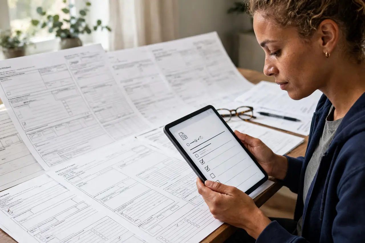 A person doing the guide's first step: Find the label on the plan page.