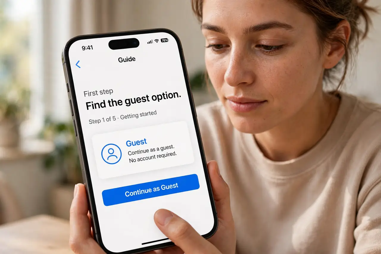 A person doing the guide's first step: Find the guest option.