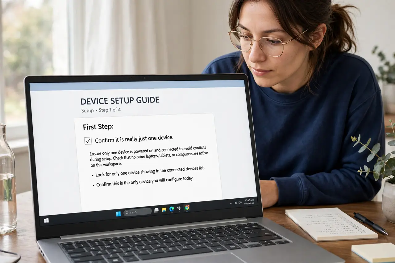 A person doing the guide's first step: Confirm it is really just one device.