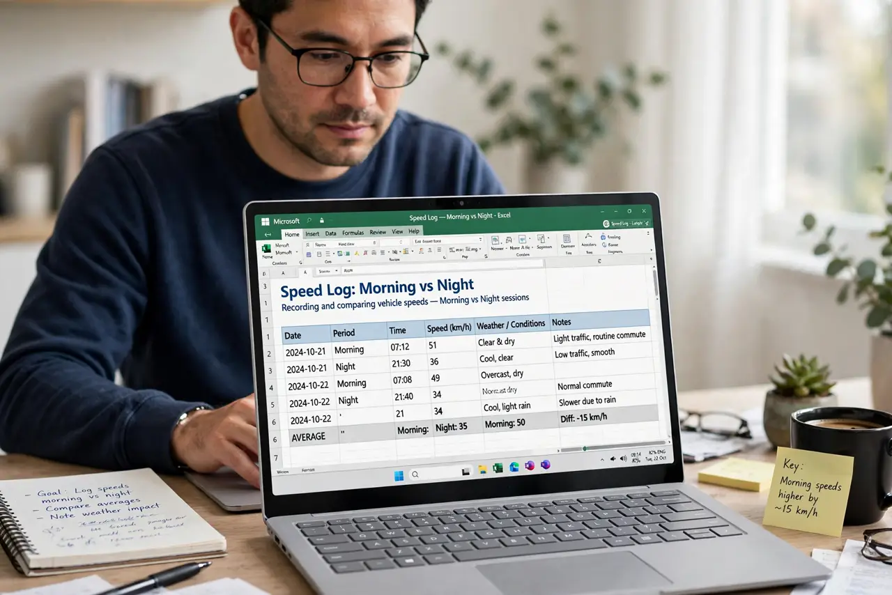 Step 1 in action for Internet Slow Only at Night: Log speeds morning vs night.