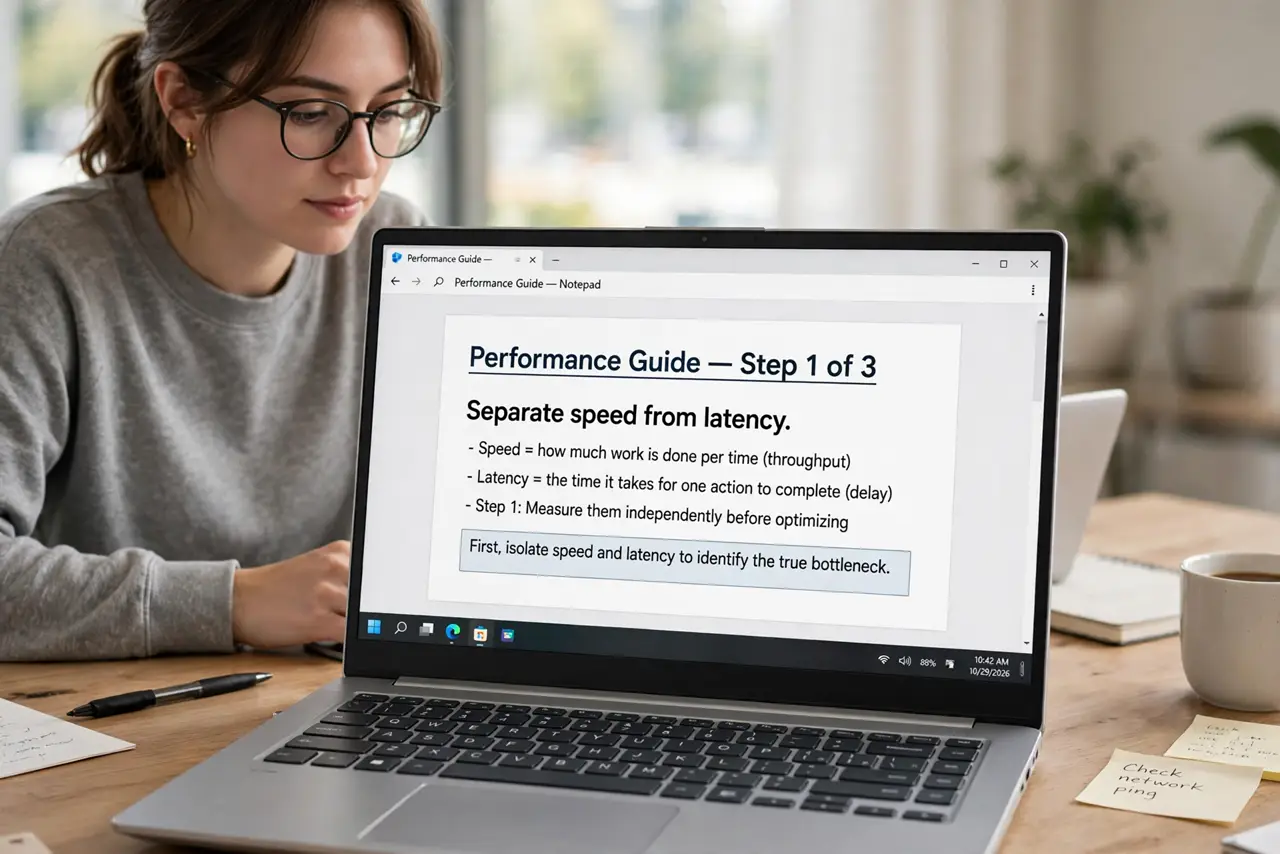 A person doing the guide's first step: Separate speed from latency.