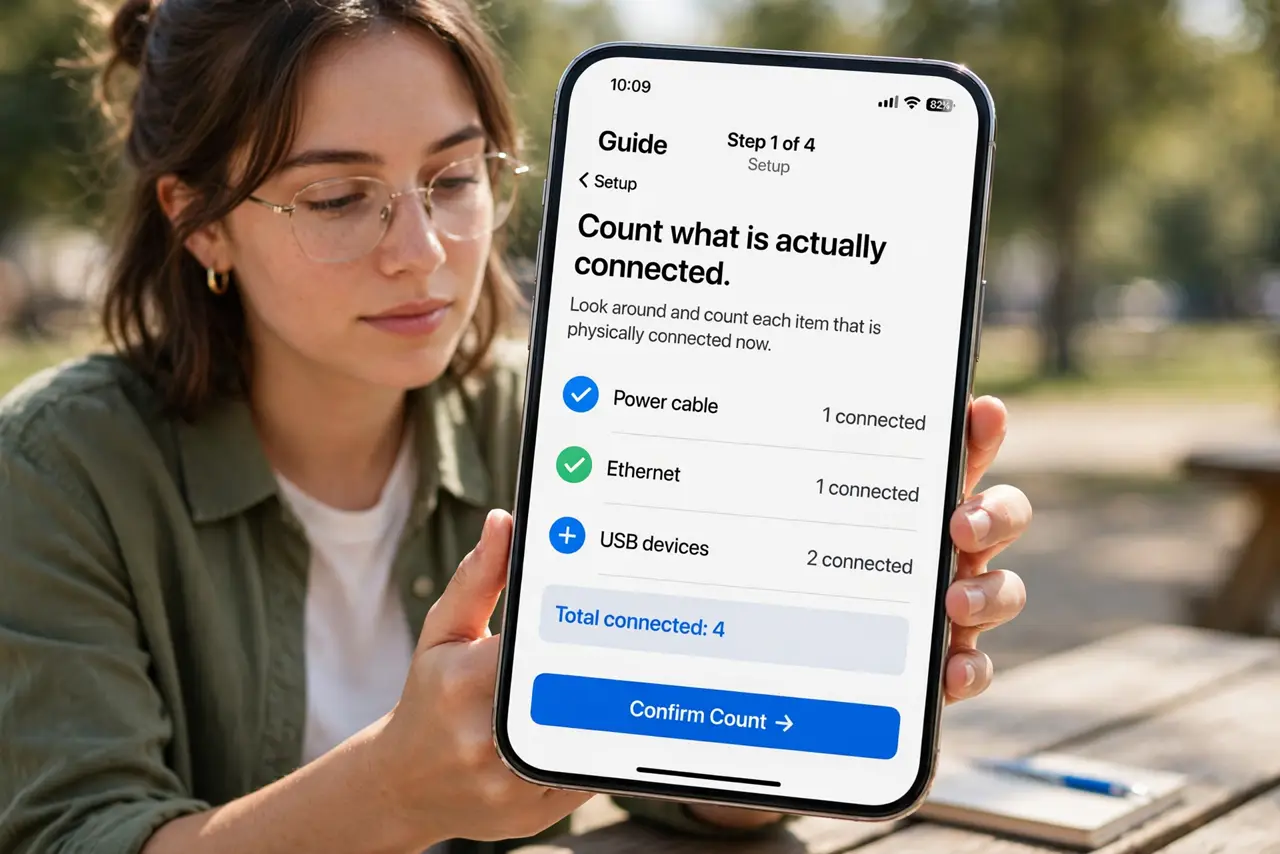 A person doing the guide's first step: Count what is actually connected.