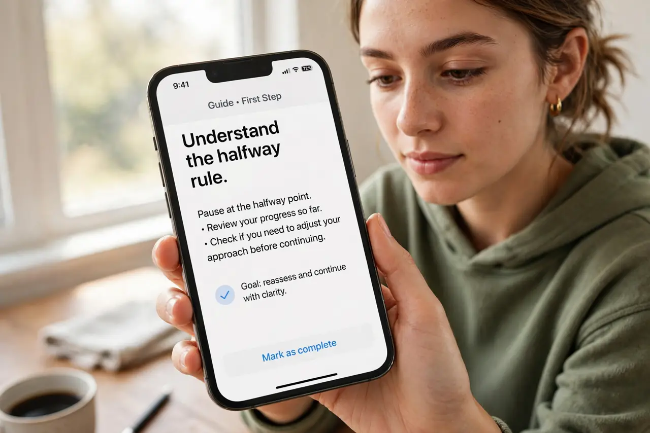 A person doing the guide's first step: Understand the halfway rule.