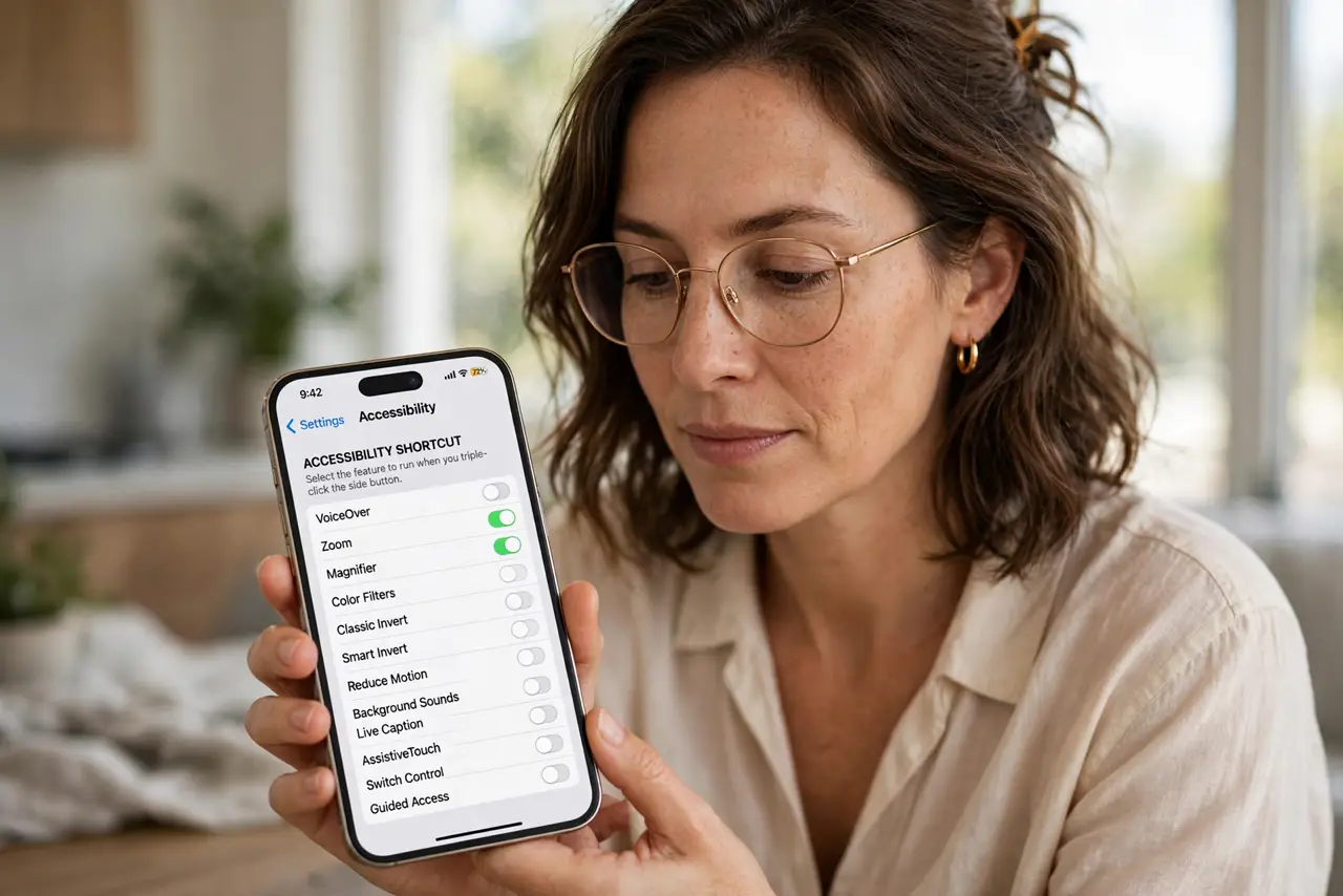 A person performing the first step of the guide: Open Accessibility Shortcut settings.