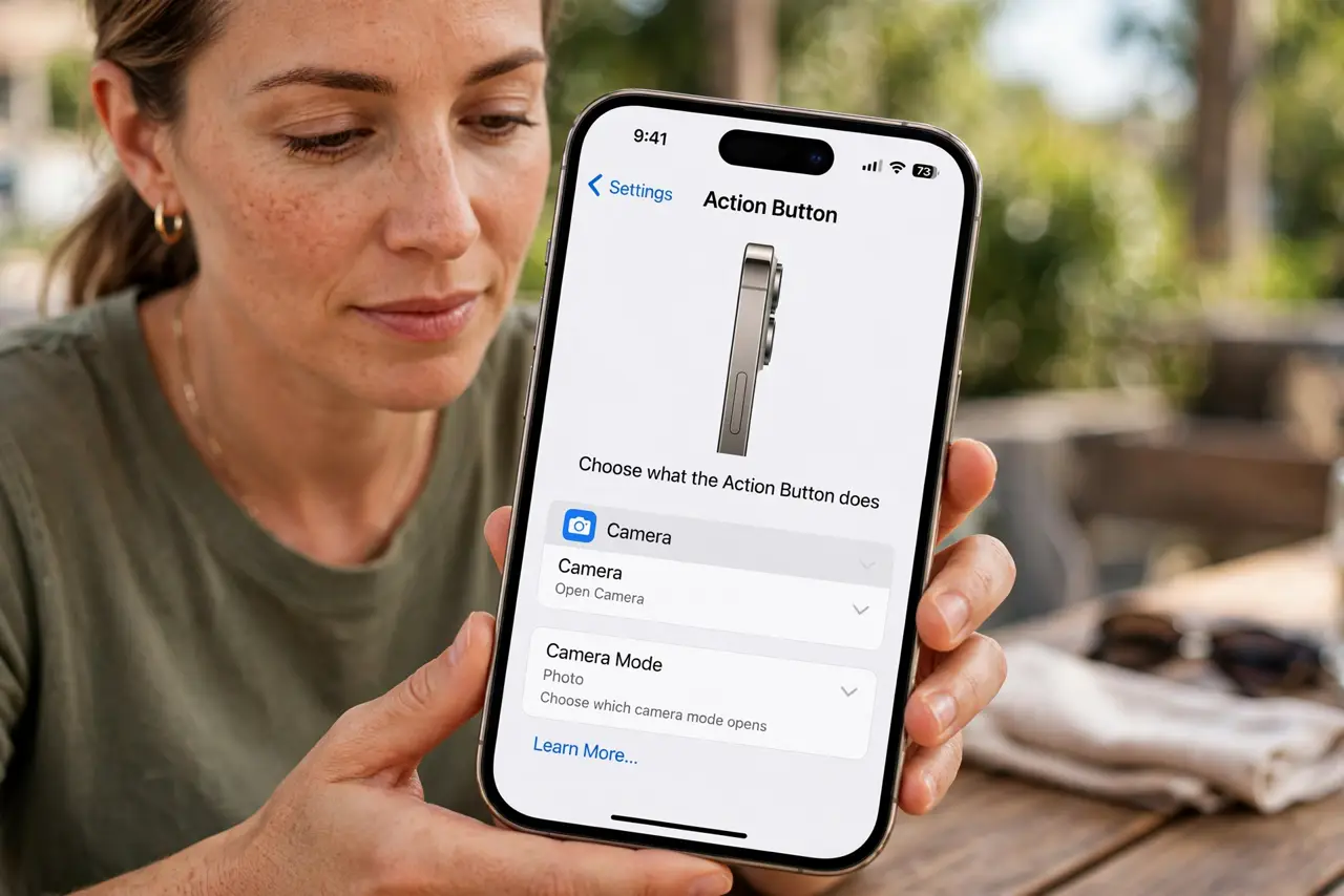 Step 1 in action for Set Up the iPhone Action Button Right: Open the Action Button settings.