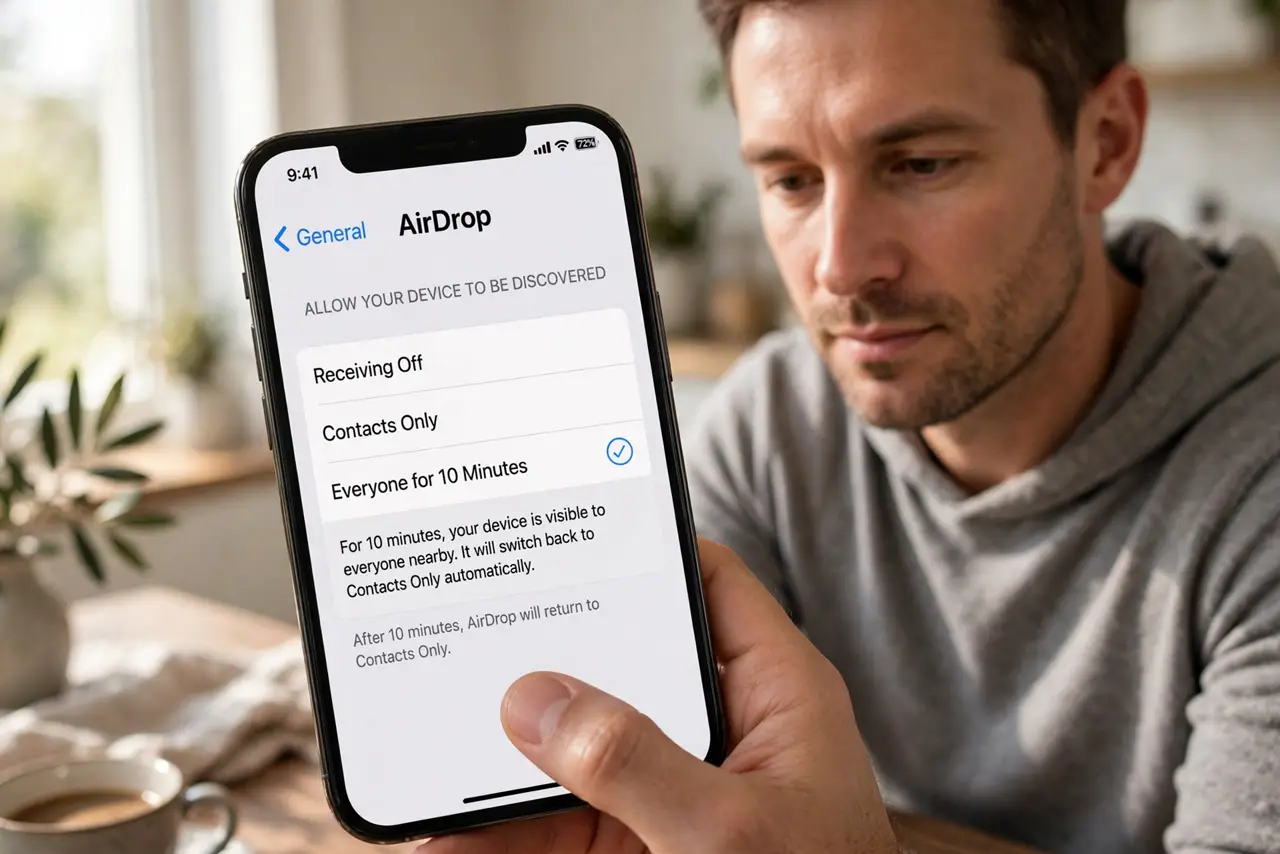 AirDrop Contacts Only Blocks a Real Friend — step 1 being performed on the device.