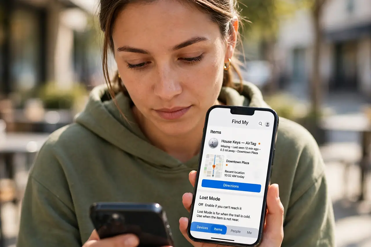 A person performing the first step of the guide: Open Find My and pick the item.