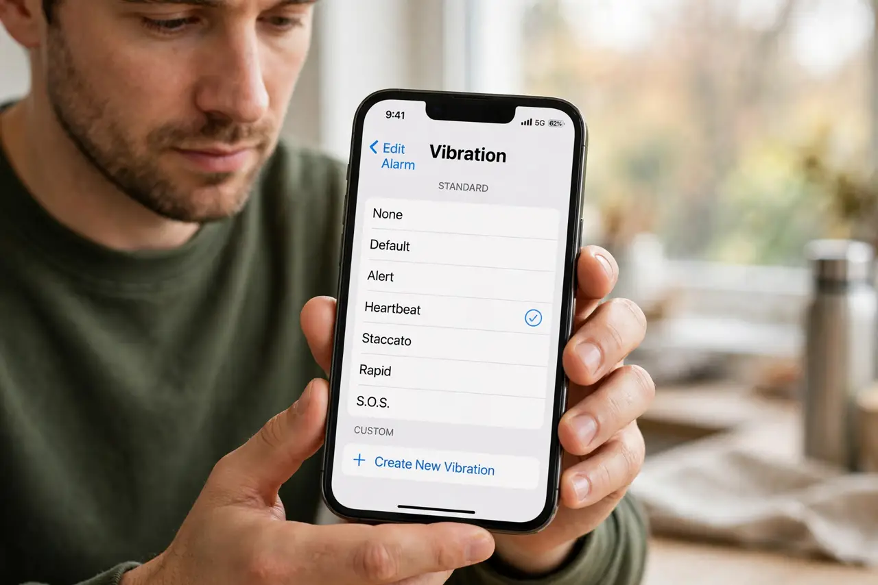 Step 1 in action for iPhone Alarm Doesn't Vibrate: Edit the alarm's vibration.