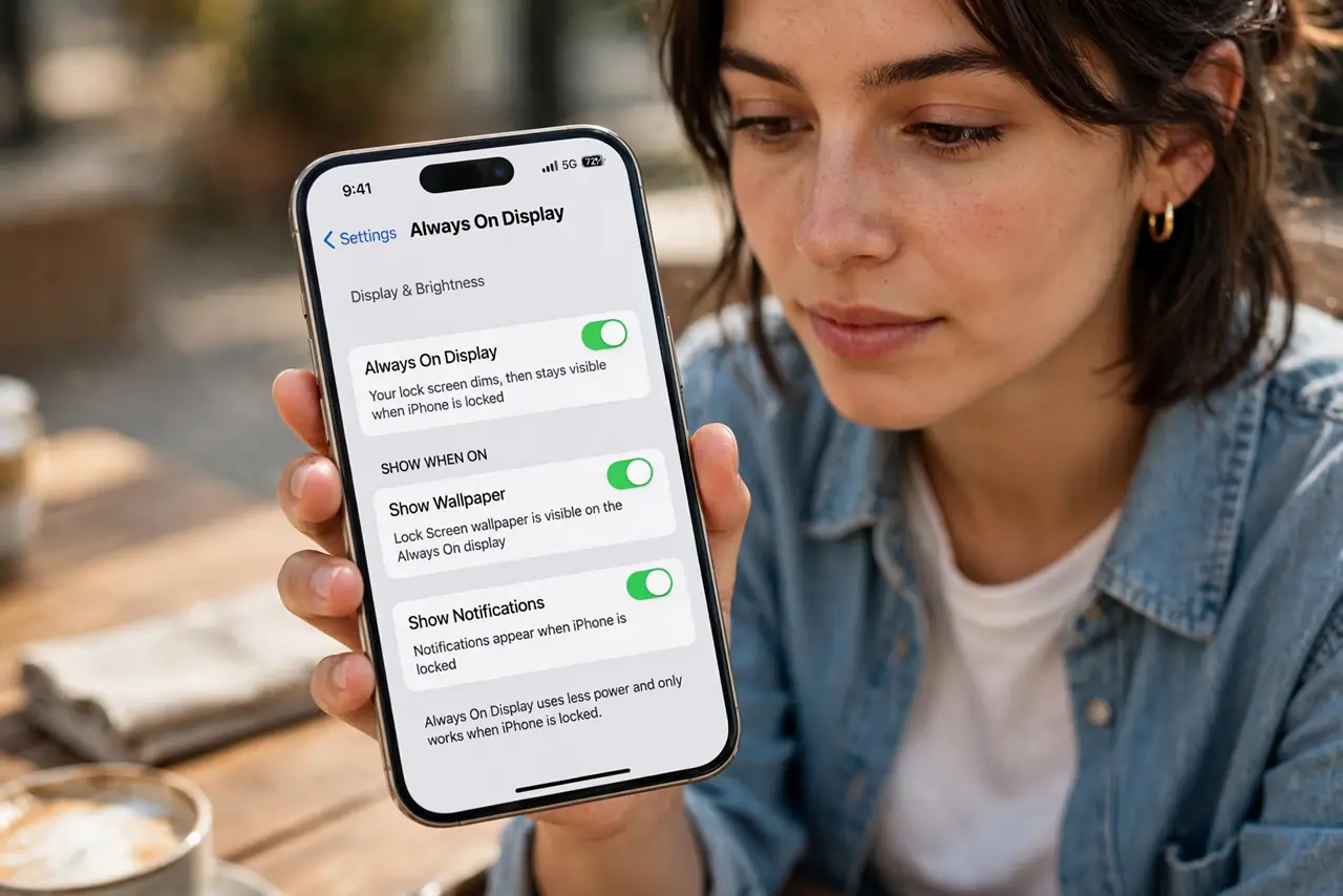 A person calmly performing the guide's first step: Open the Always On settings.