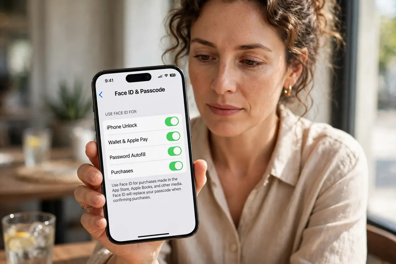 Step 1 in action for App Store Asks for Password Every Time: Enable Face ID for purchases.