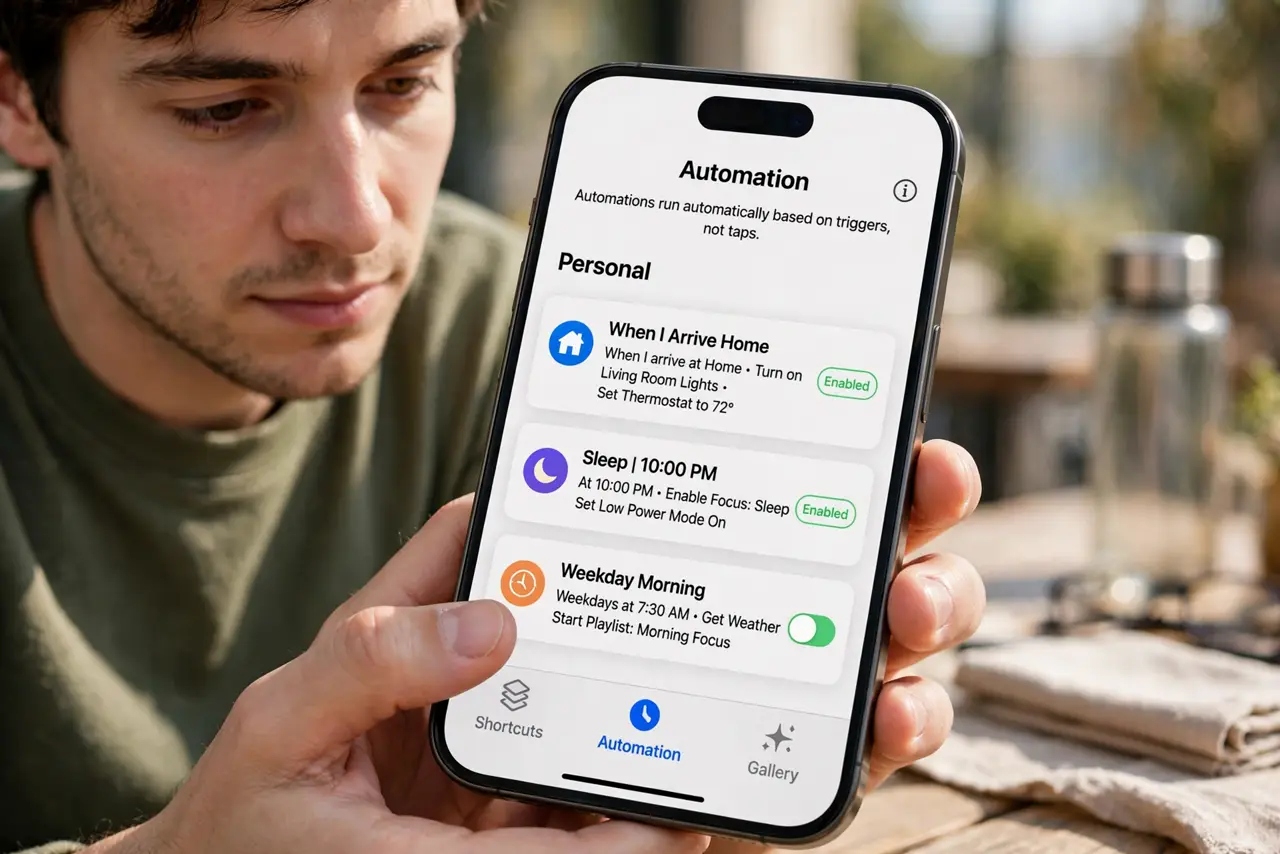 A person performing the first step of the guide: Open the Automation tab.