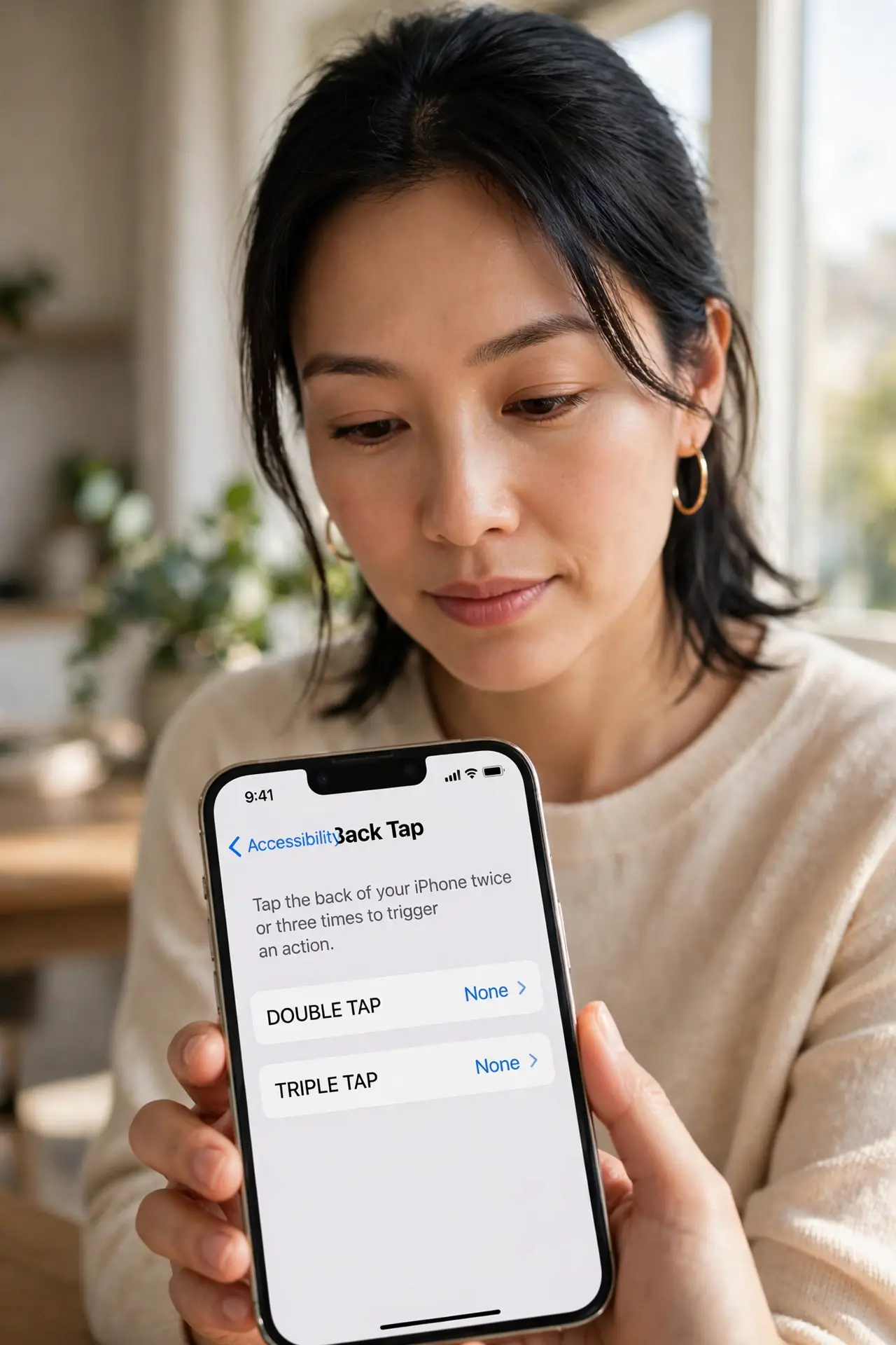A person performing the first step of the guide: Open Back Tap settings.