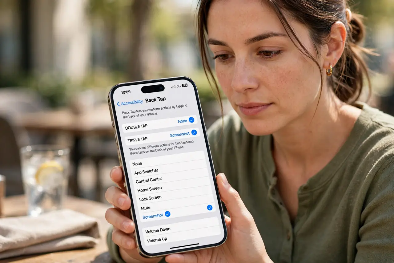 A person calmly performing the guide's first step: Open Back Tap settings.