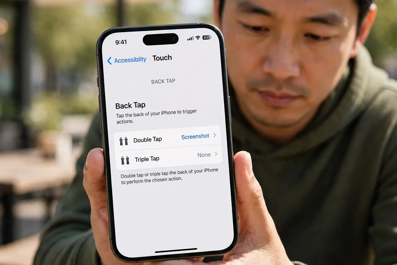 A person performing step 1: Open the Back Tap settings.