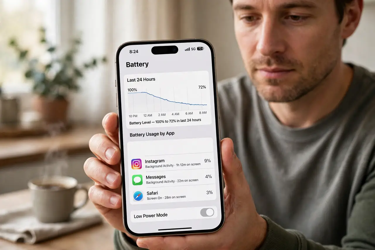 Background Refresh Drains Battery Overnight — photo showing the situation described in the guide.
