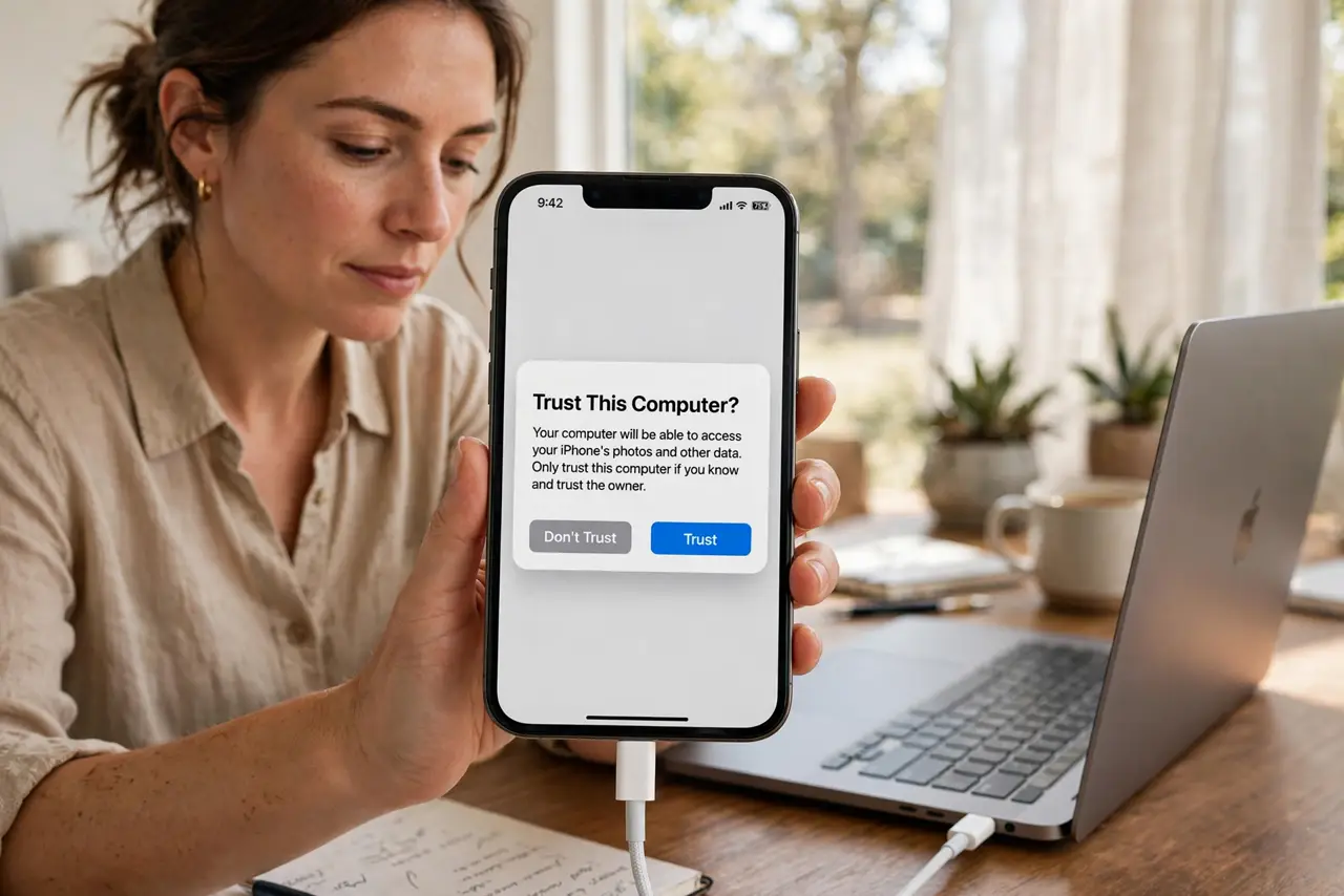 A person performing the first step of the guide: Connect with a real cable.