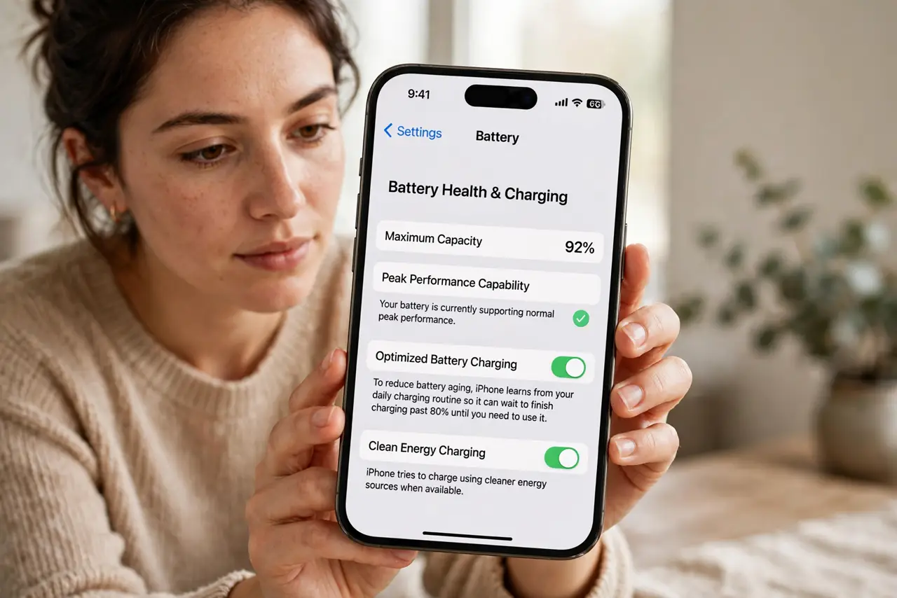 A person performing the first step of the guide: Find the battery health screen.