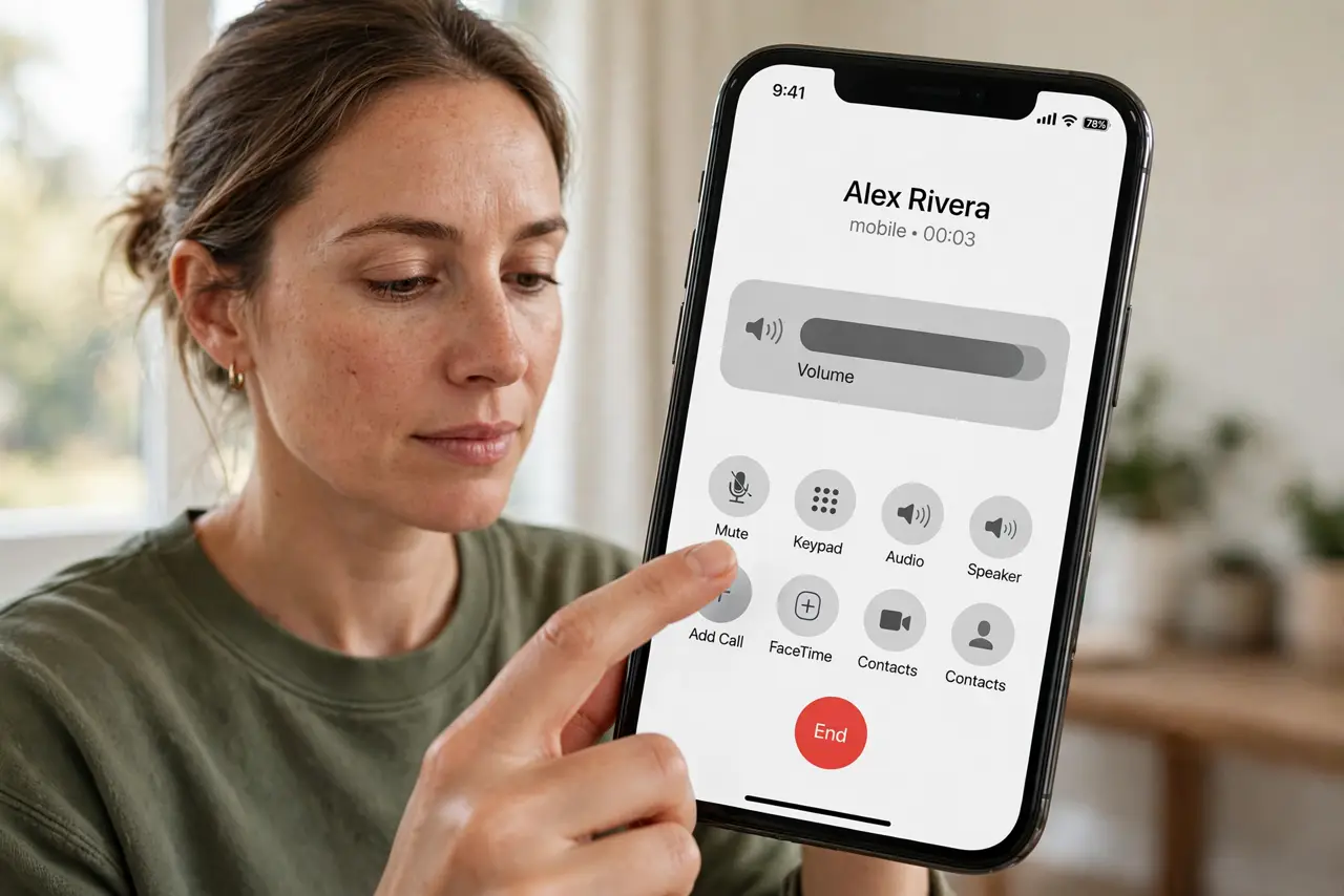 A person performing the first step: Raise volume during a call.