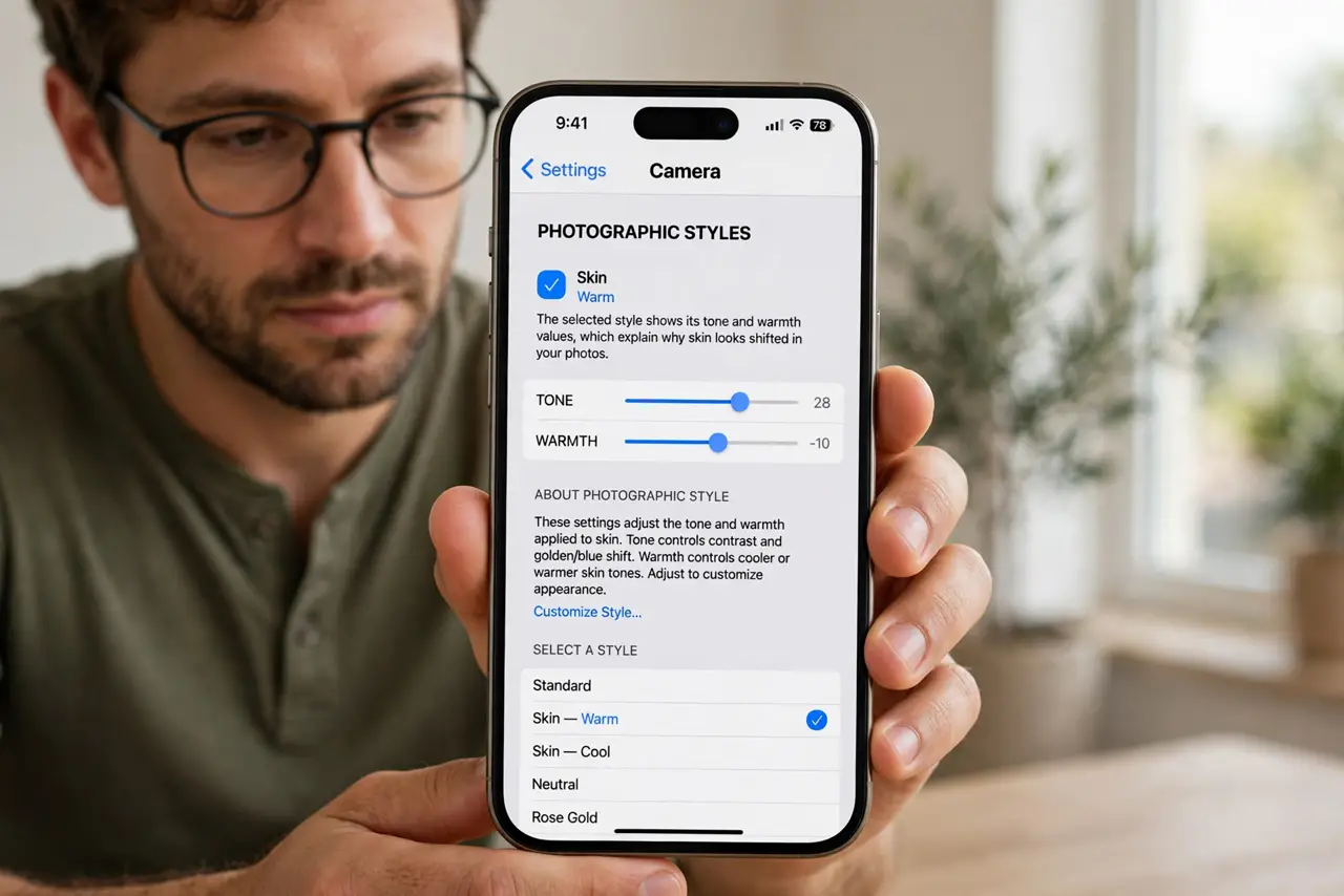 Camera Styles Change Skin Tones Too Much — step 1 being performed on the device.