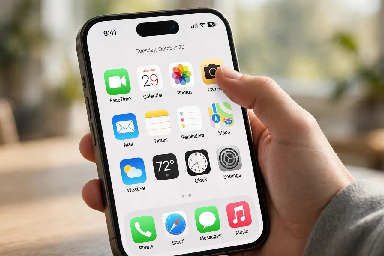 A person carrying out step one: open the camera app.