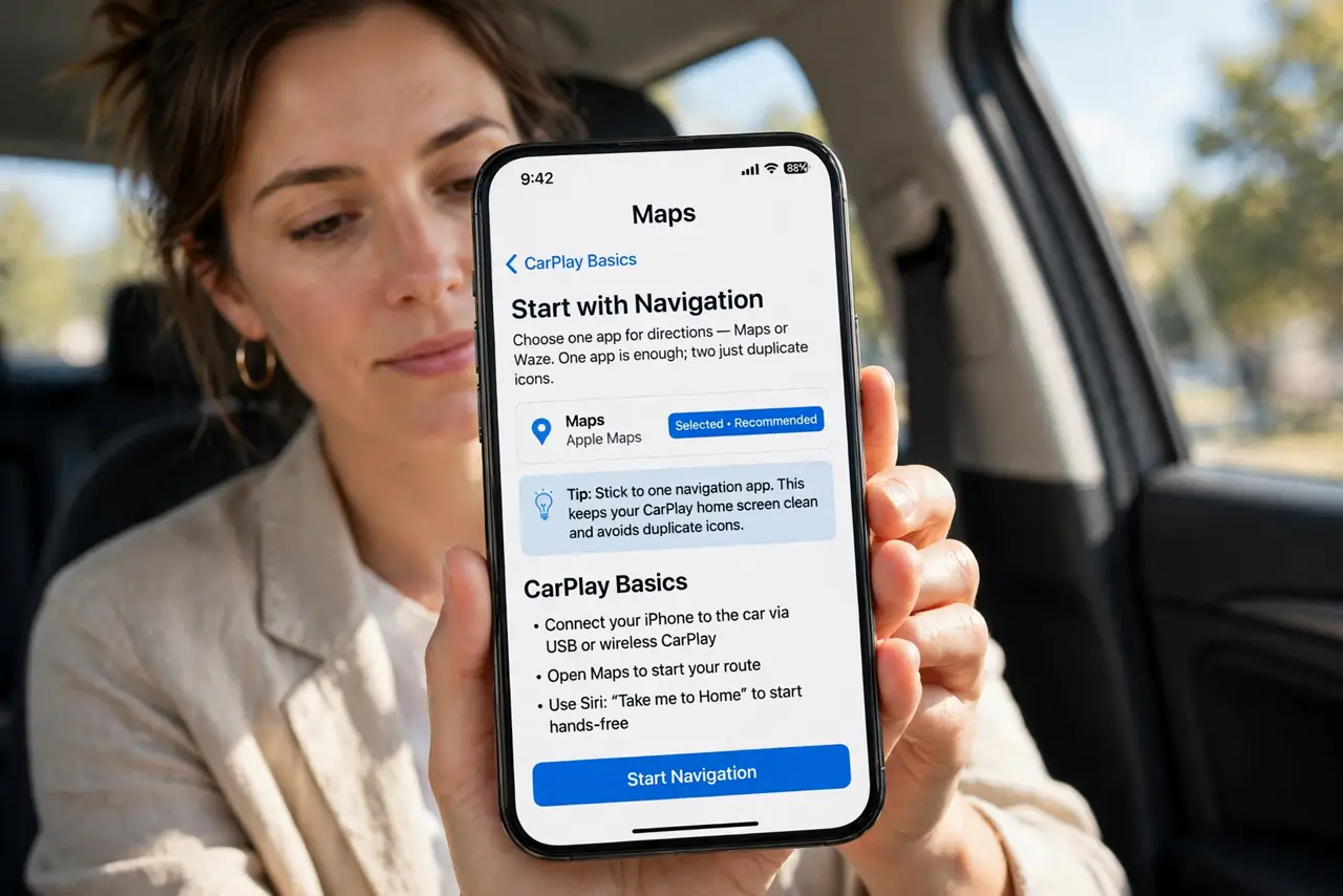 A person performing the first step of the guide: Start with navigation.