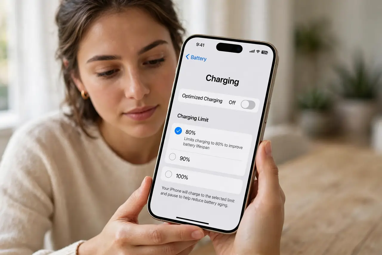 A person performing the first step of the guide: Find the charging settings.