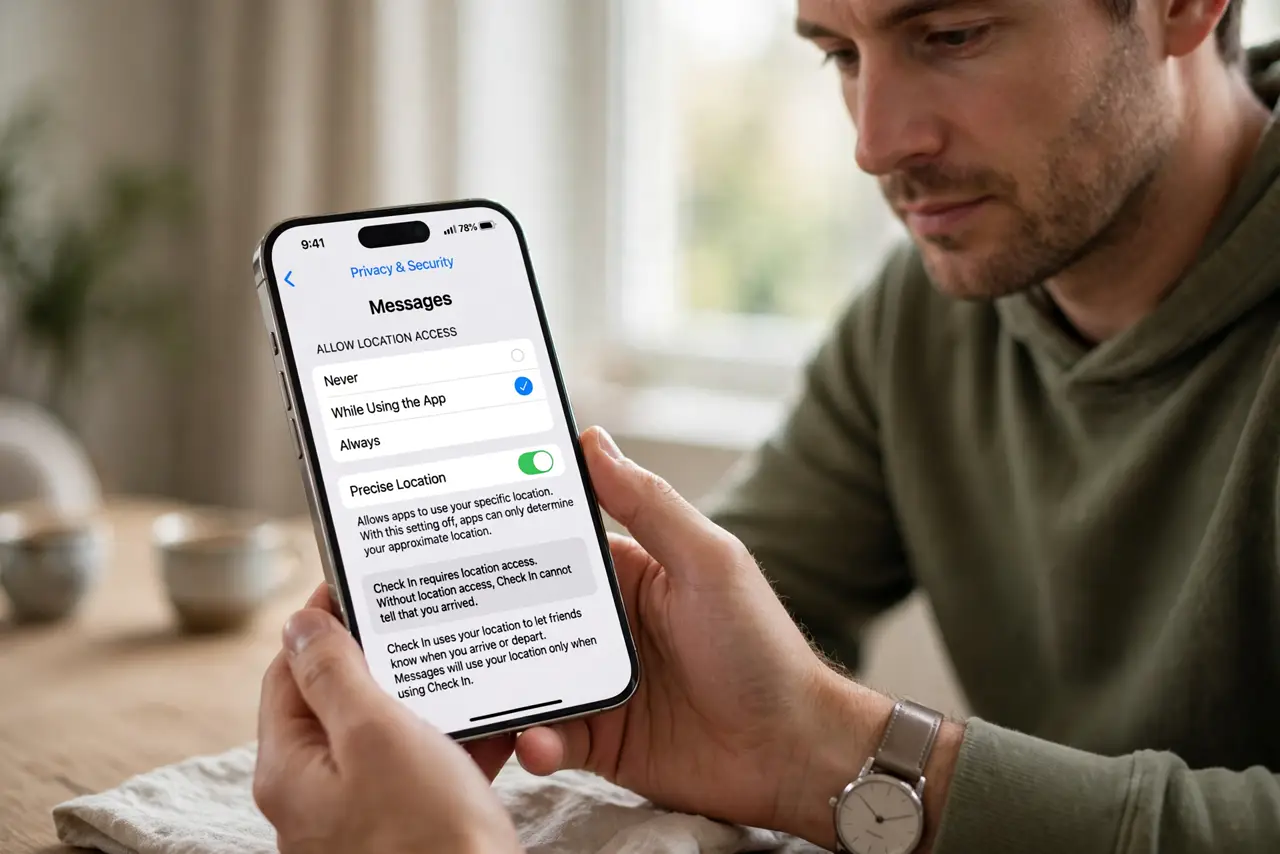 iPhone Check In Never Completes a Trip — step 1 being performed on the device.