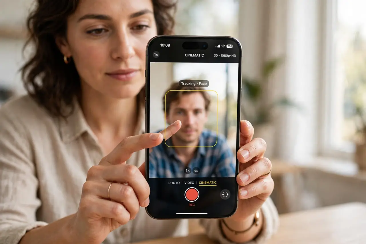 Cinematic Mode Focus Jumps Between Faces — step 1 being performed on the device.