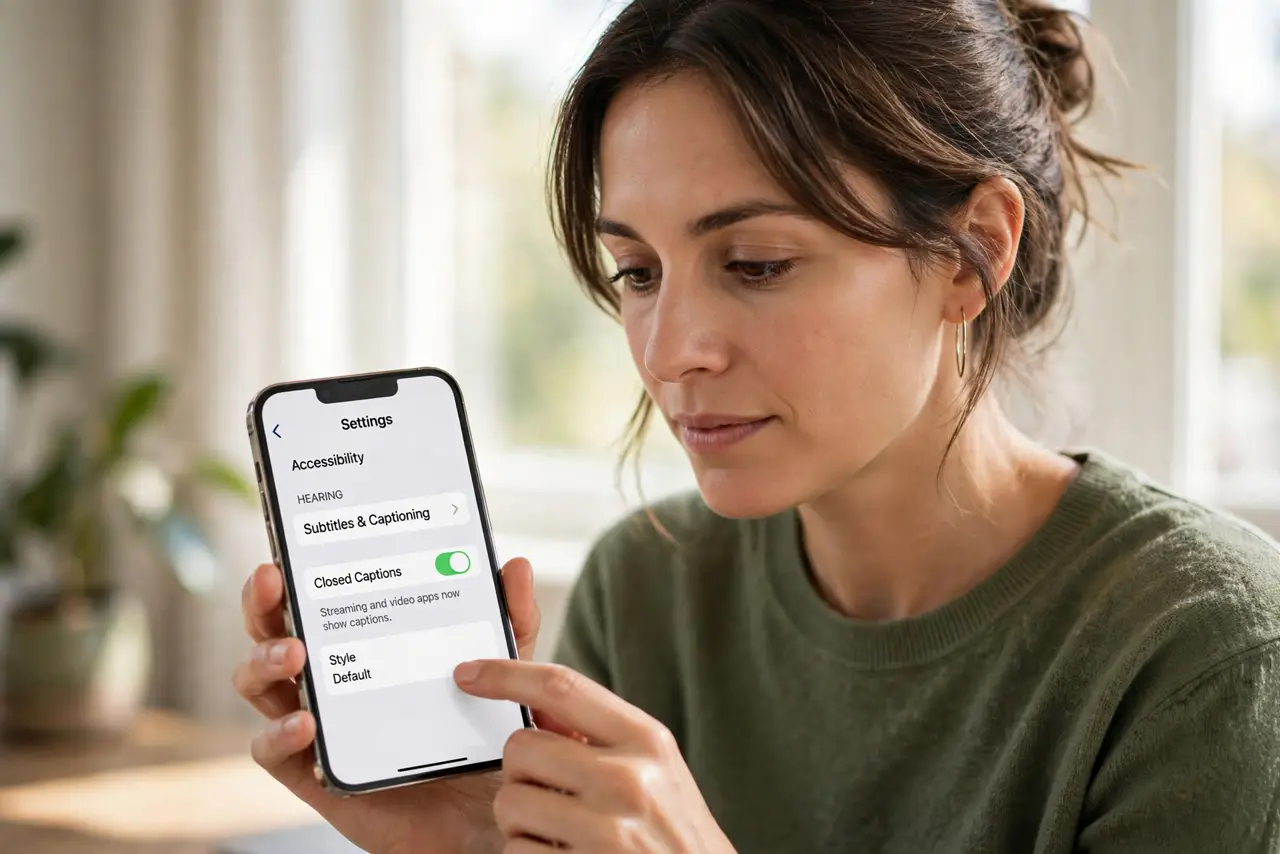 A person performing the first step of the guide: Enable media captions.