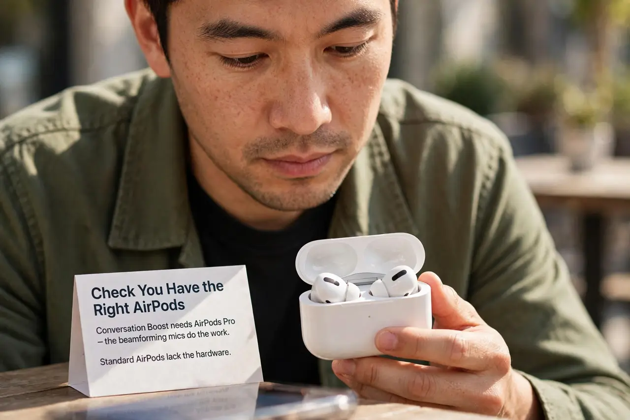 A person performing the first step of the guide: Check you have the right AirPods.