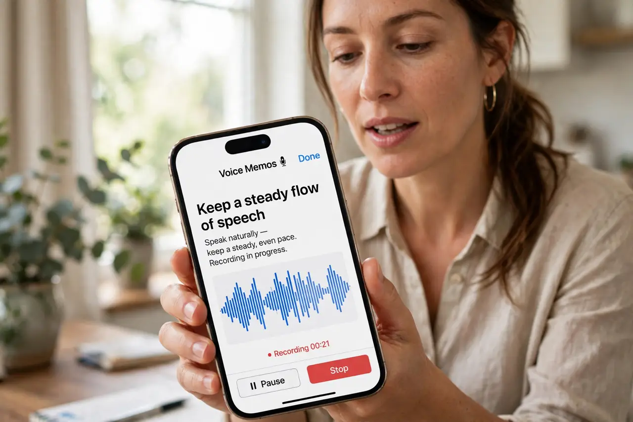 Step 1 in action for Dictation Sends Before You Finish: Keep a steady flow of speech.