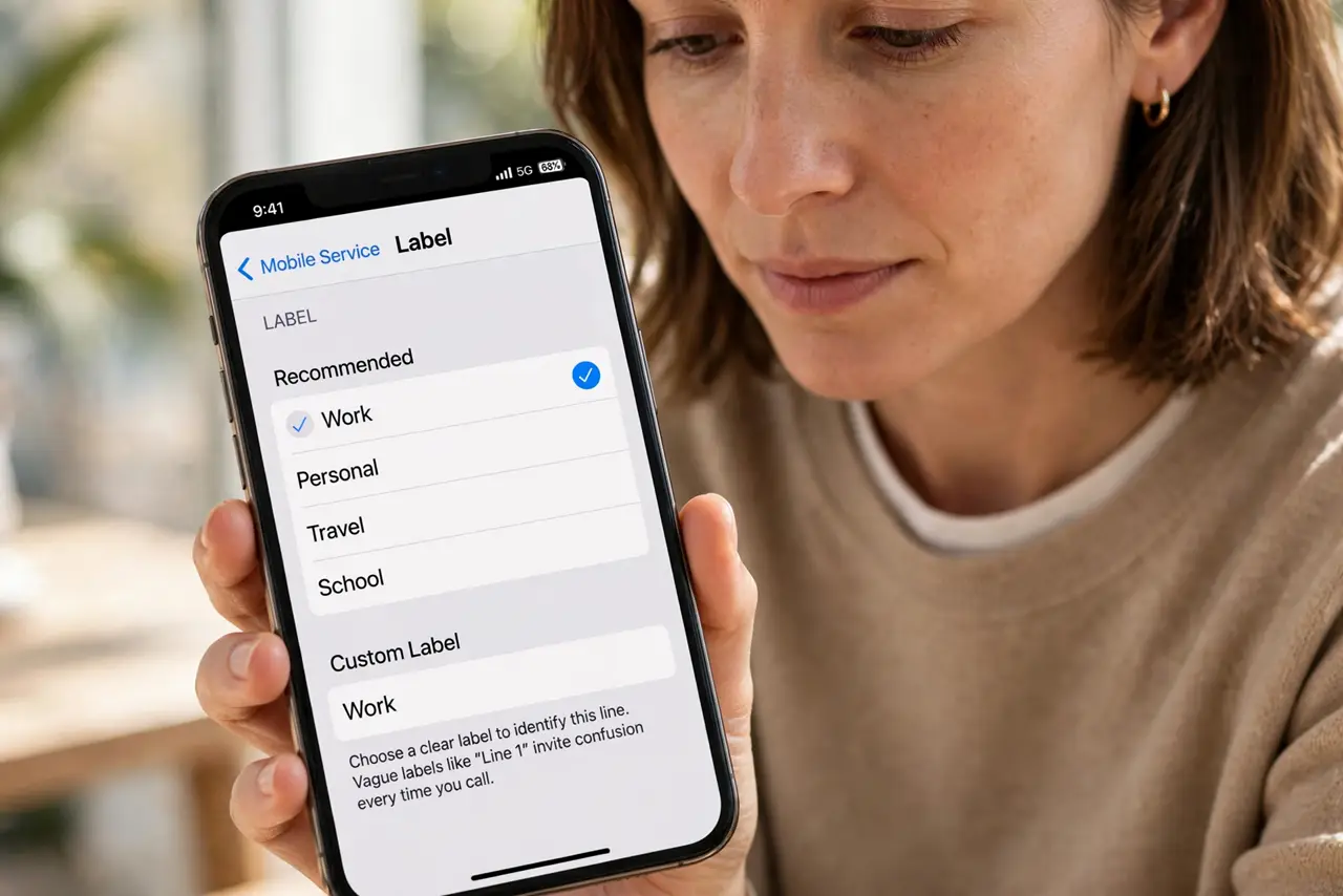 Dual SIM Labels Get Confused on iPhone — step 1 being performed on the device.