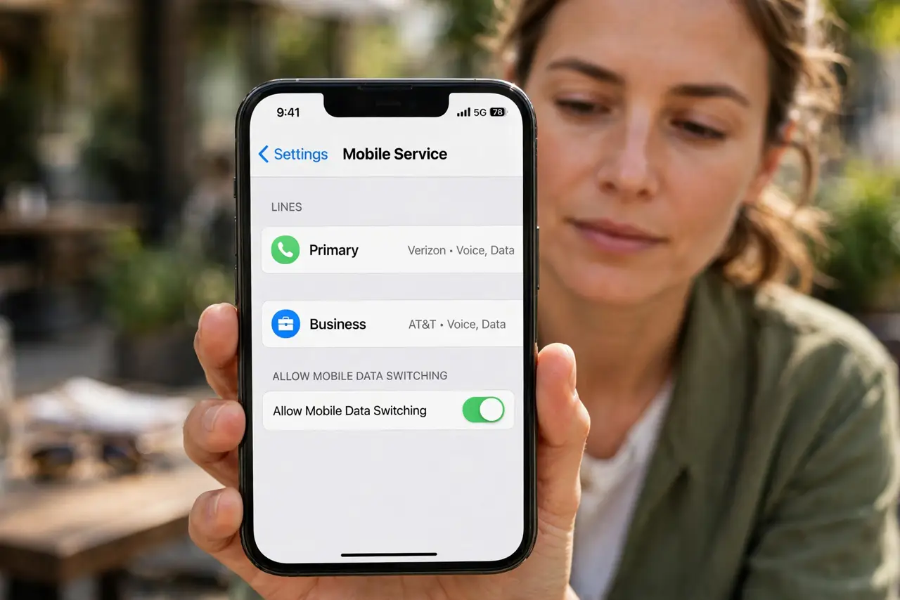 Dual SIM Labels Get Confused on iPhone — photo showing the situation described in the guide.