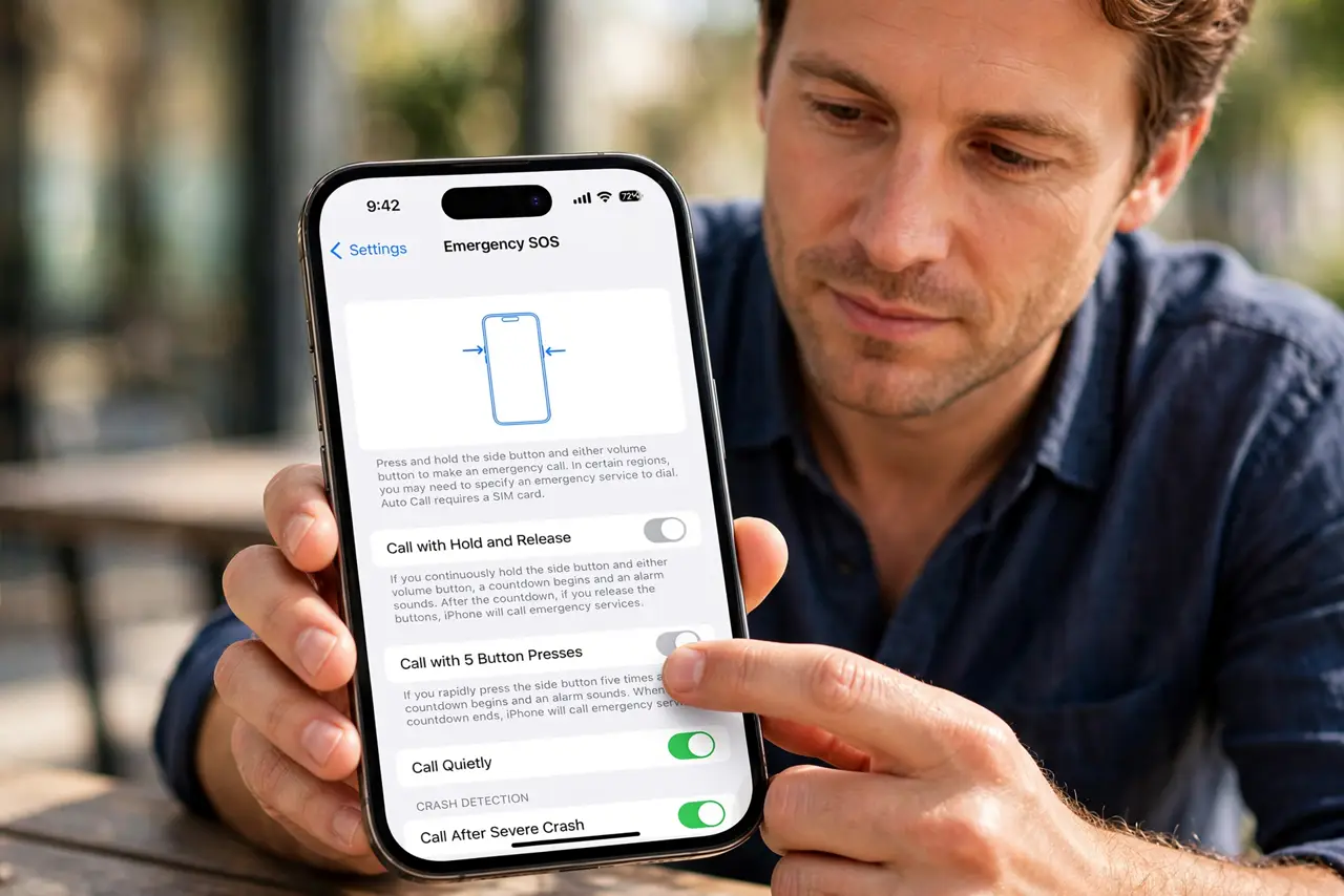 Emergency SOS Triggers by Accident on iPhone — step 1 being performed on the device.