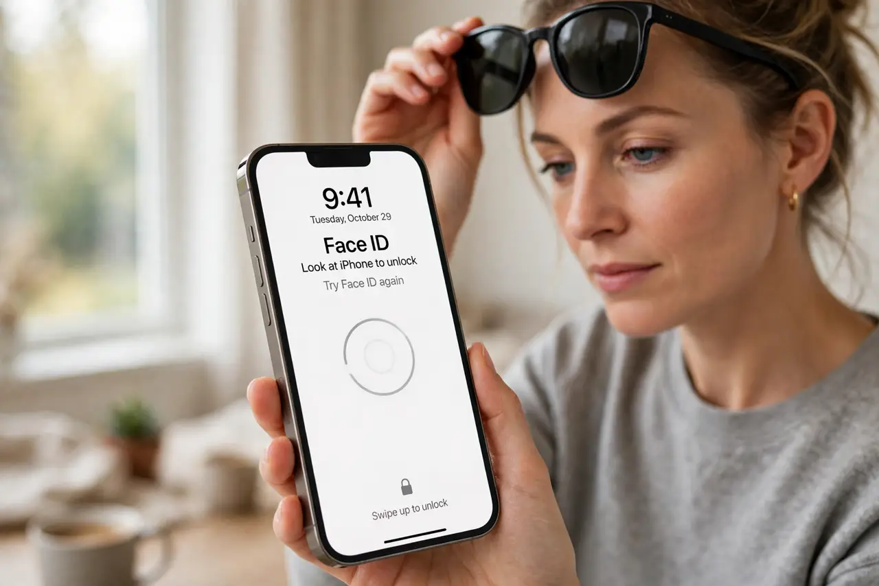 Face ID Fails When You Wear Sunglasses — step 1 being performed on the device.
