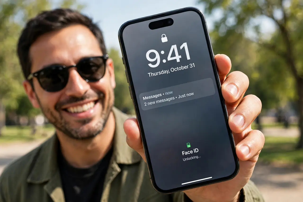 Face ID Fails When You Wear Sunglasses — photo showing the situation described in the guide.