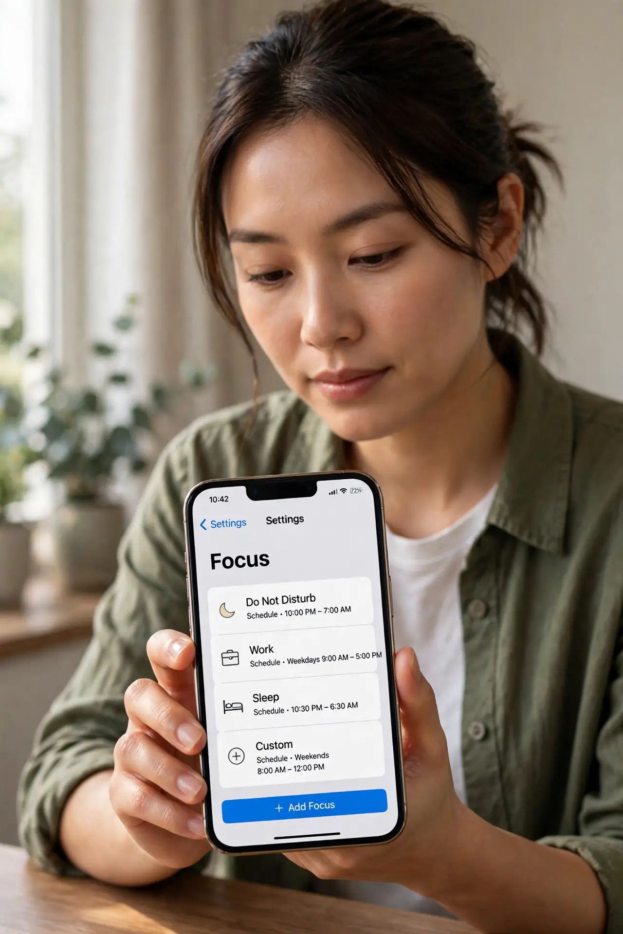 A person performing the first step of the guide: Open Focus settings.