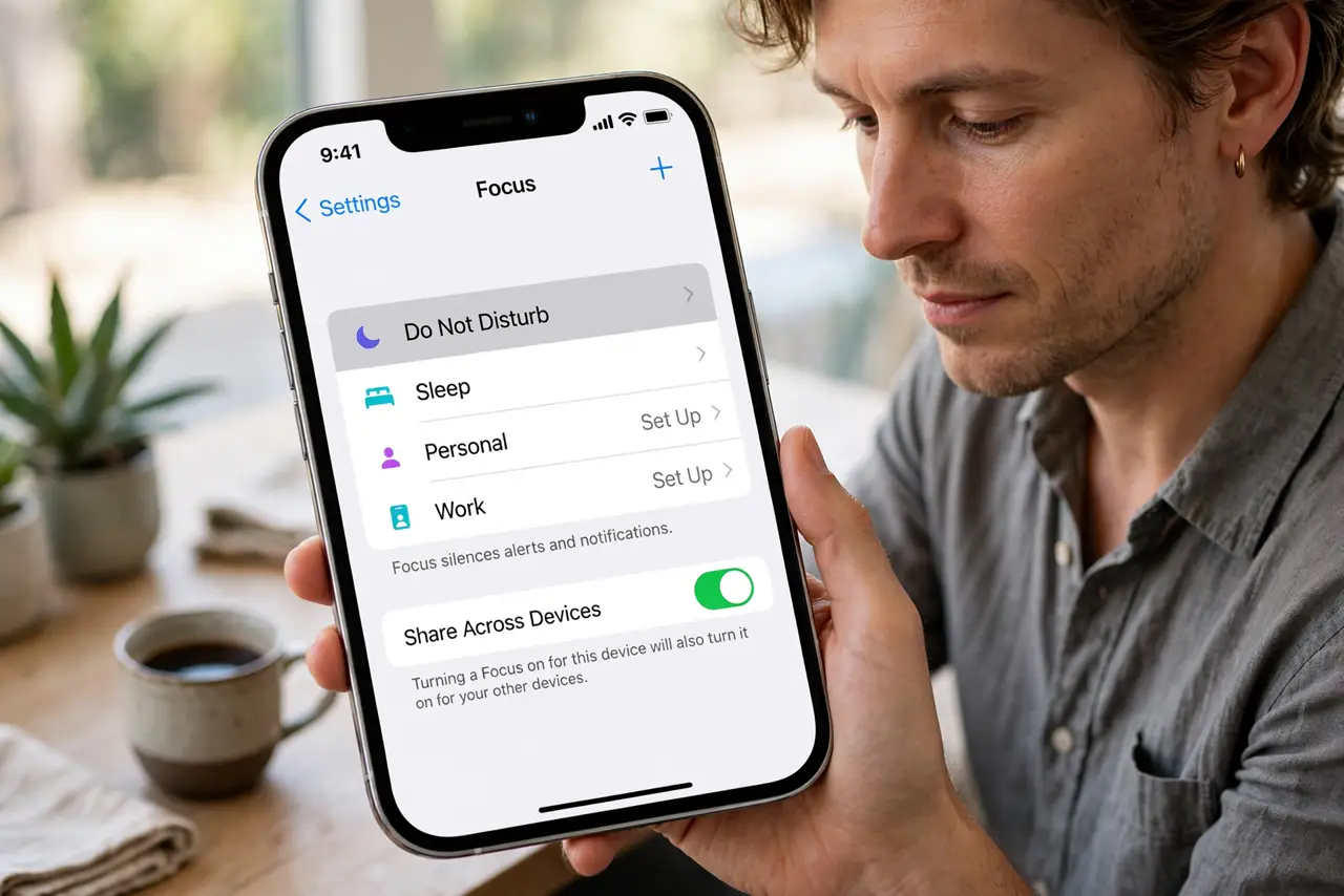 Step 1 in action for Focus Mode Tells People You're Silenced: Open the Focus mode's settings.