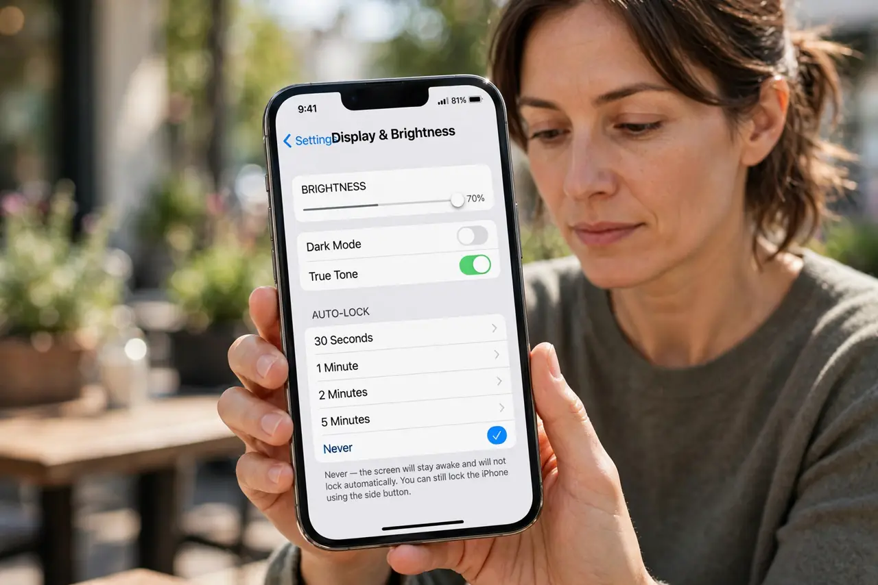Step 1 in action for iPhone Hotspot Drops Connected Devices: Keep the iPhone awake or powered.