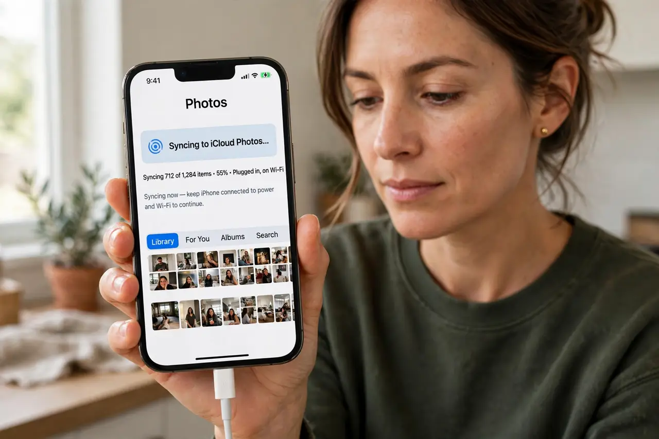iCloud Photos Pauses on Low Battery Only — step 1 being performed on the device.