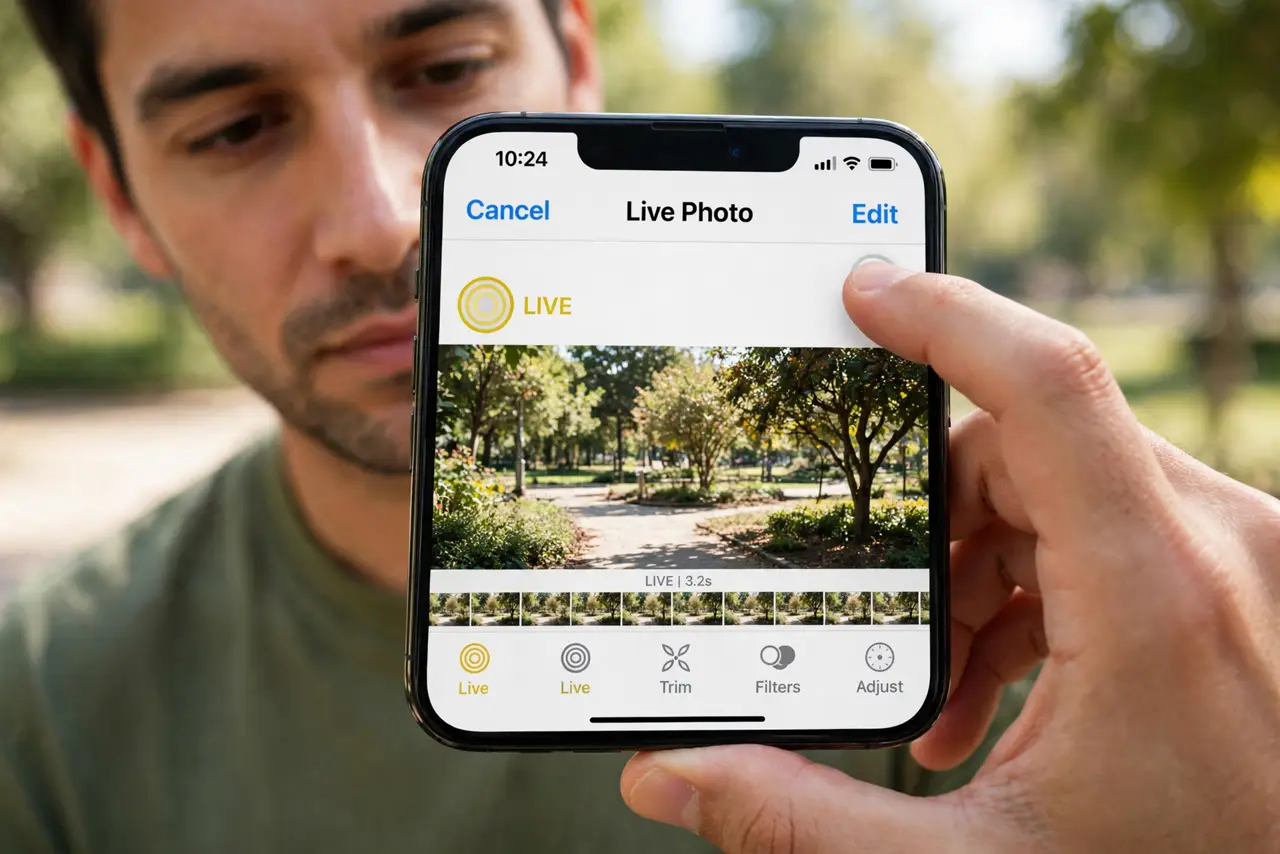 A person performing step 1: Open the Live Photo and tap Edit.
