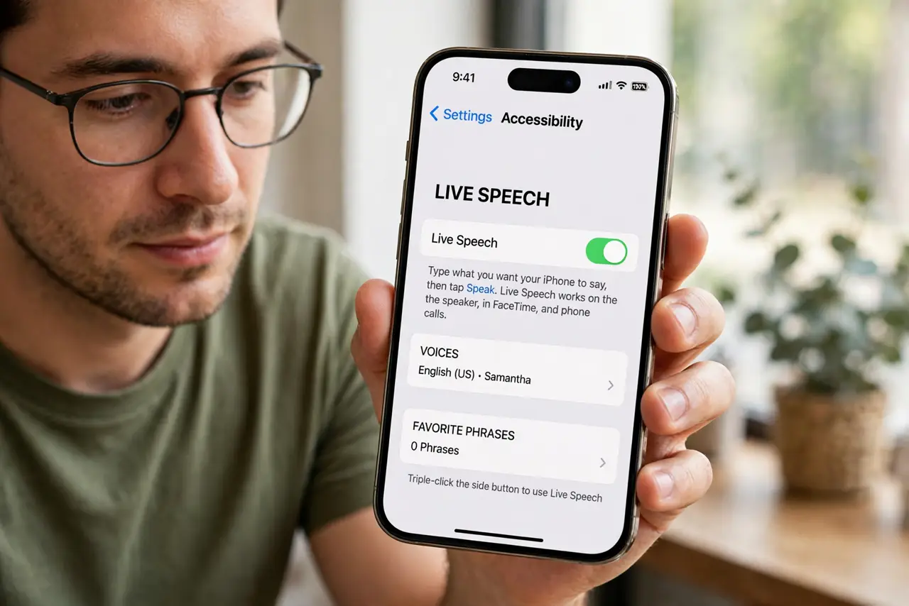 A person calmly performing the guide's first step: Enable Live Speech.