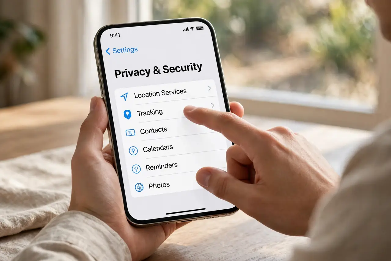 A person carrying out step one: open the location settings.