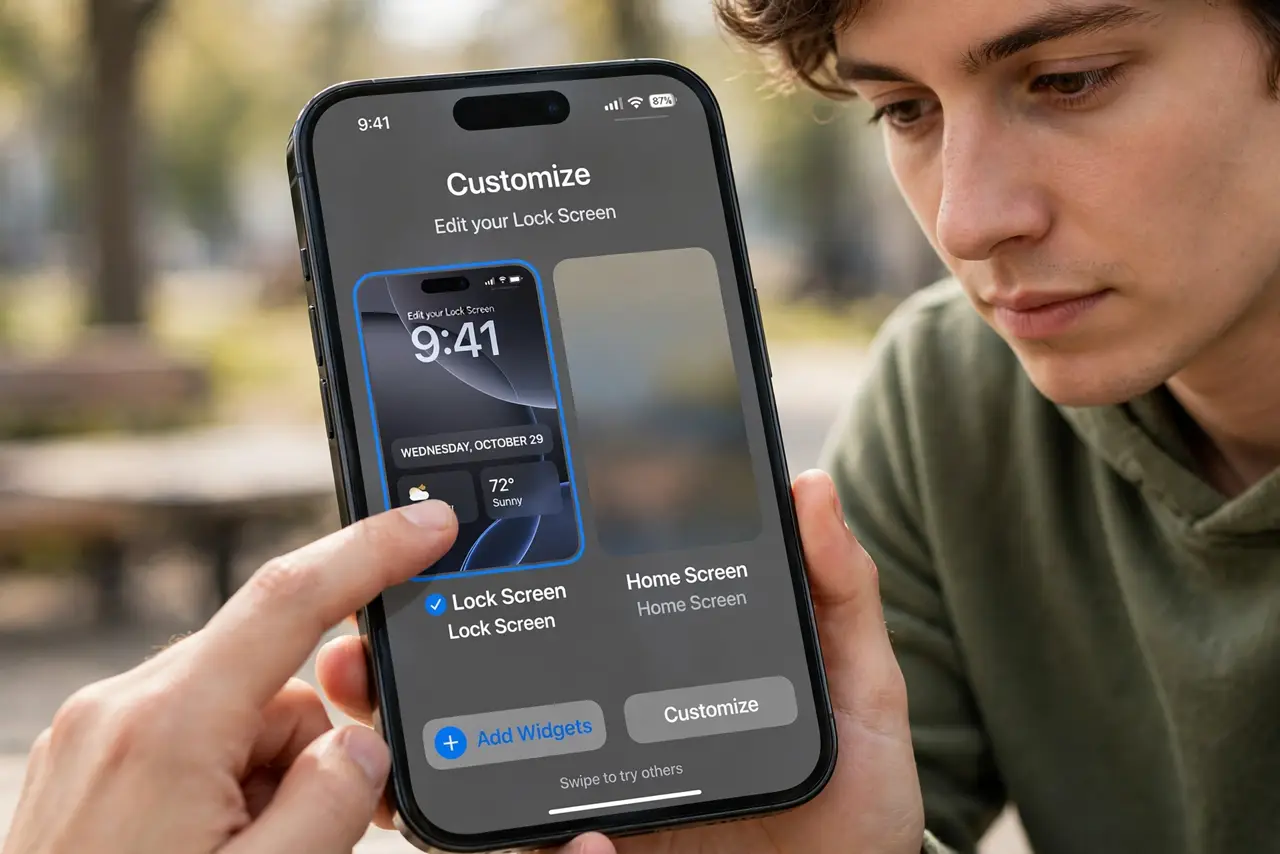 A person performing step 1: Enter lock screen editing.