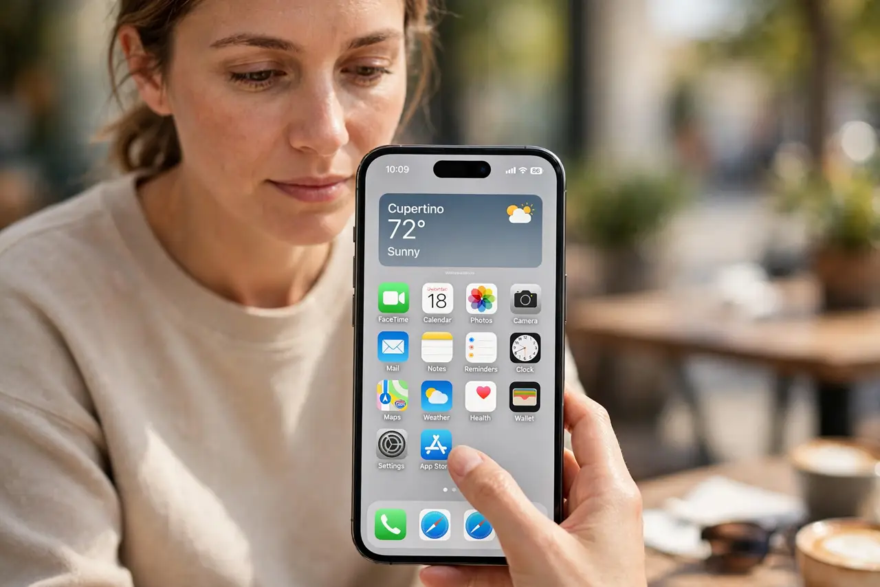 Person performing step 1: Open the app first. Unlock the phone and open the app behind the blank widget. If the app itself is empty or signed out, the widget has...